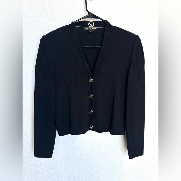 St John Basics black knit cardigan & skirt set size Medium - Picture 3 of 17